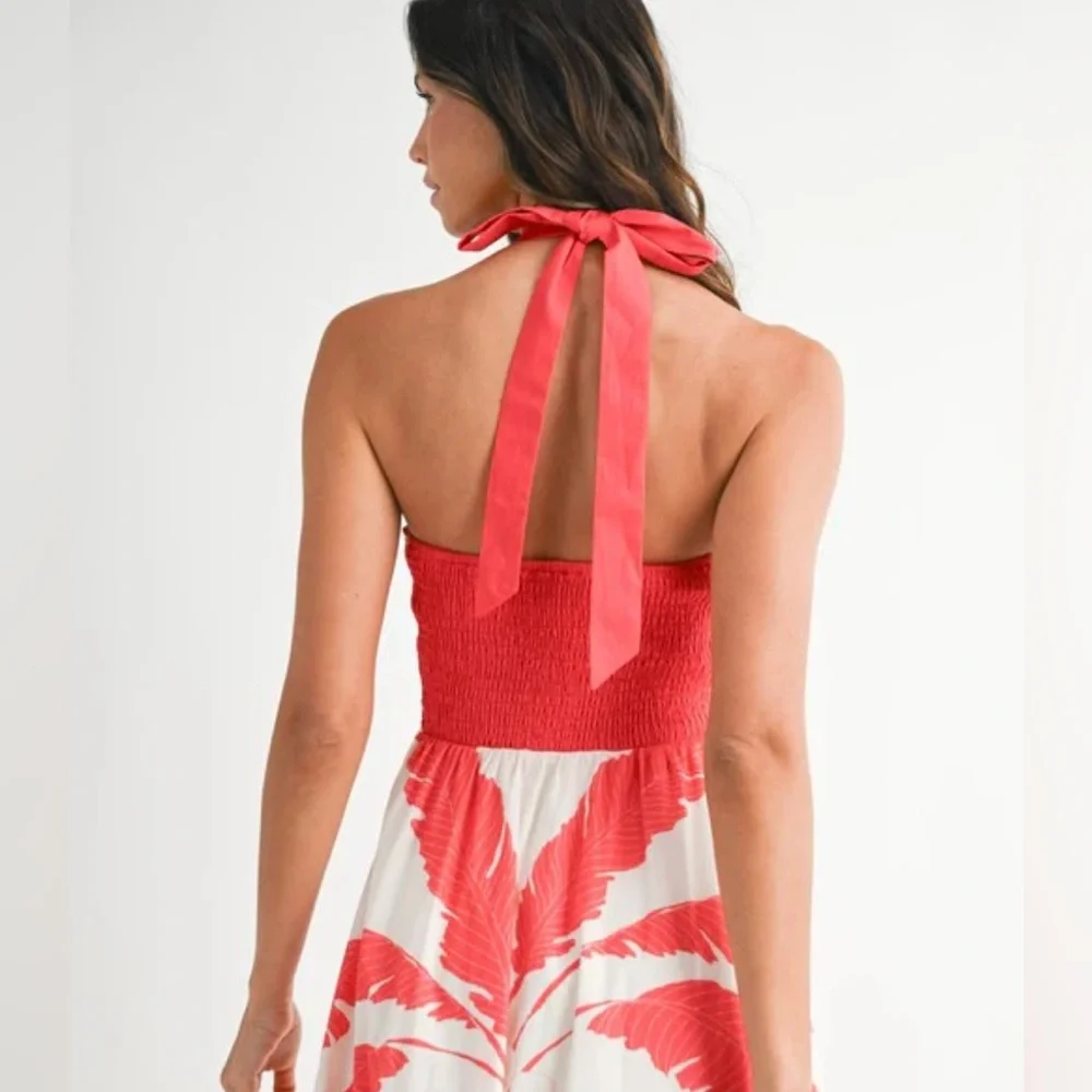 Mable Coral and White Halter Dress - Picture 3 of 6